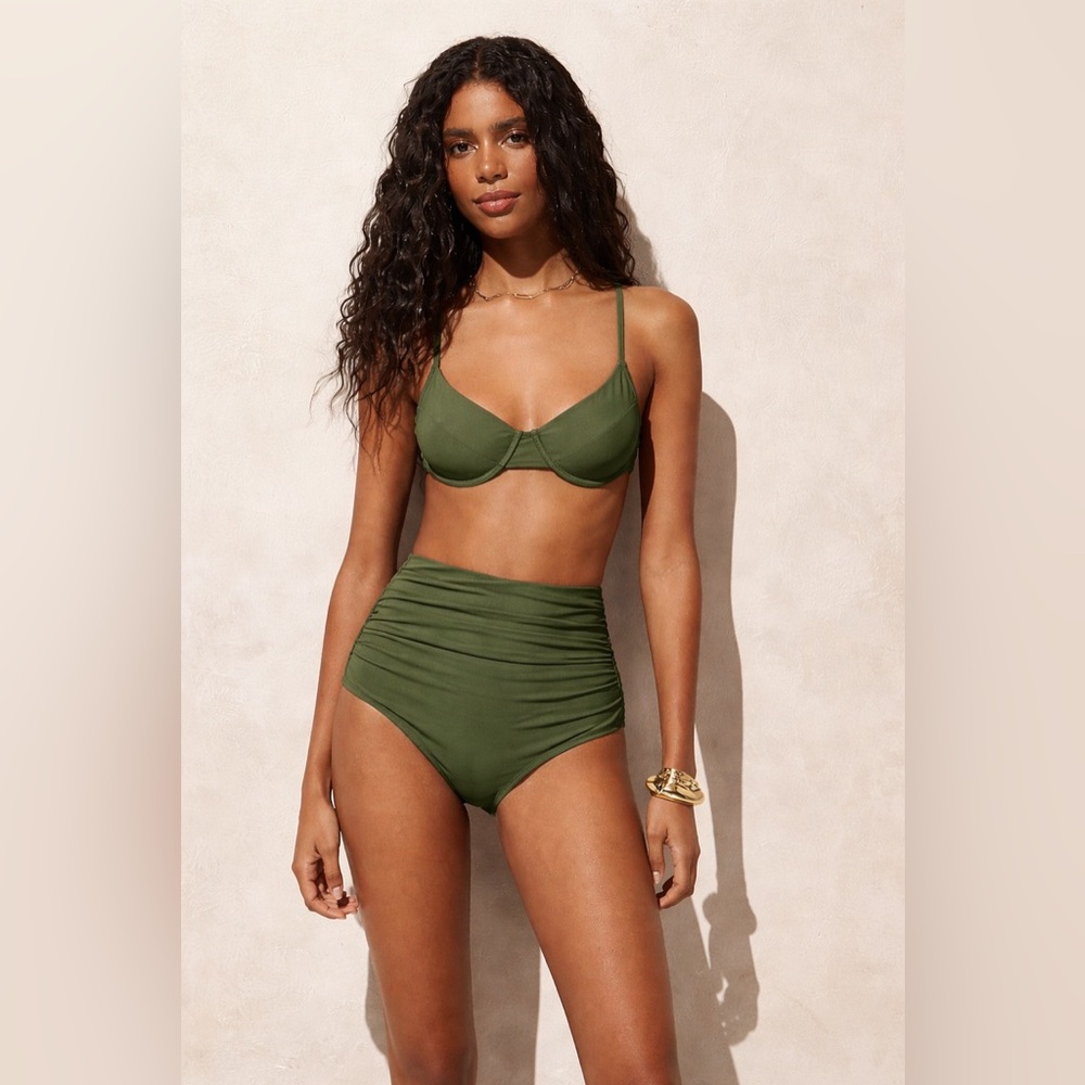 NWT J.Crew Re-Imagined Cypress Green Ruched High-Rise Bikini Bottom Size 2X